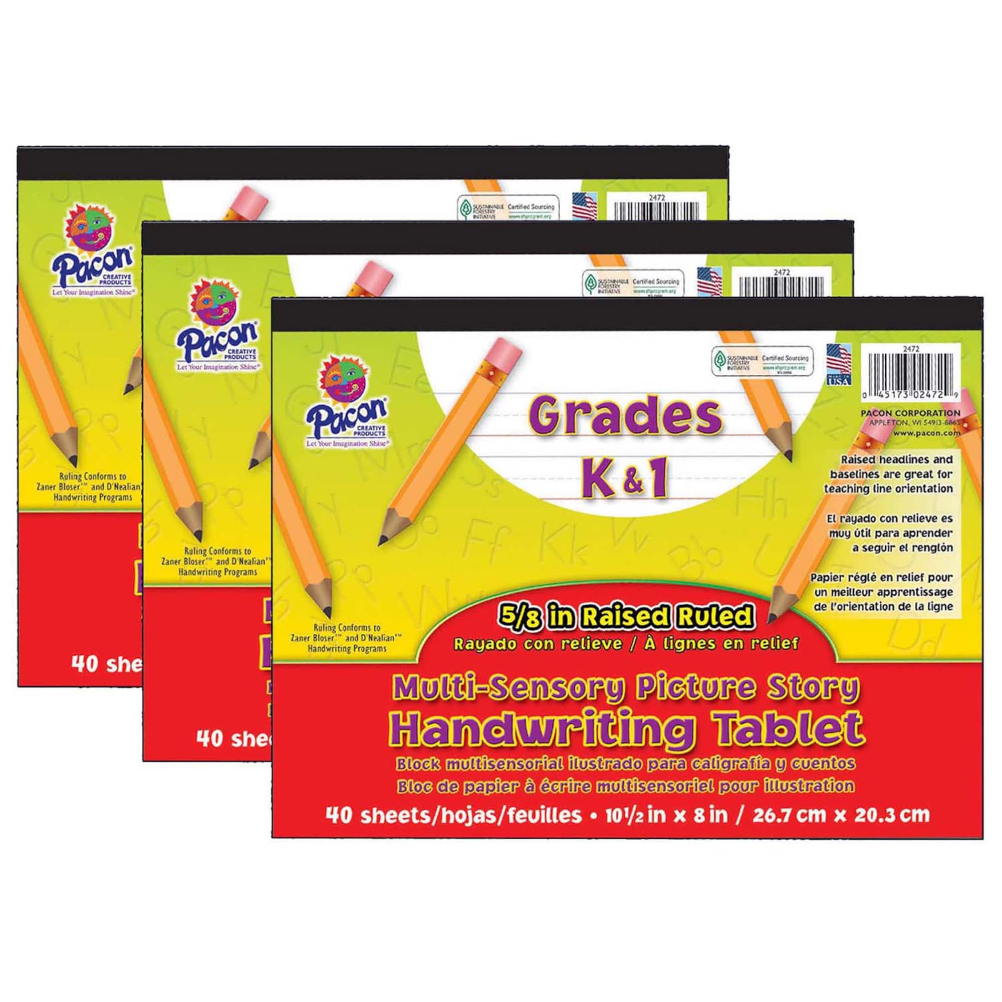 Pacon® Multi-Sensory K-1 Picture Story Handwriting Tablet, 3 Packs of 40